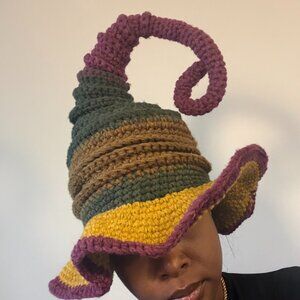 Handmade Crochet Whimsical Elf Hat Festival Fairy Art Hat One Size